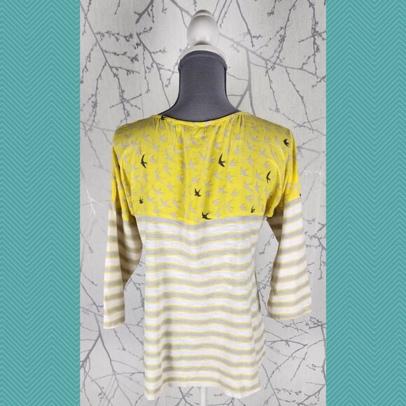 Anthropologie Postmark Yellow Birds Printed Stripe Cotton Top - Picture 3 of 4